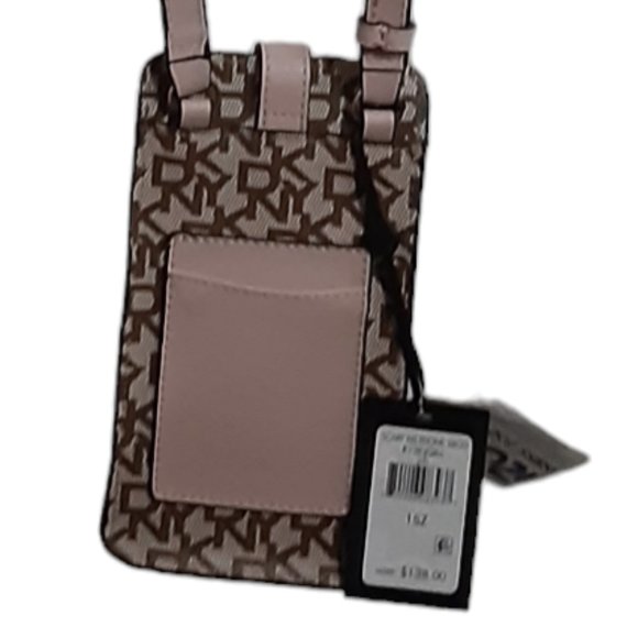 DKNY Crossbody Cellphone Holder Hard Case Pink Gold Logo - Picture 3 of 4